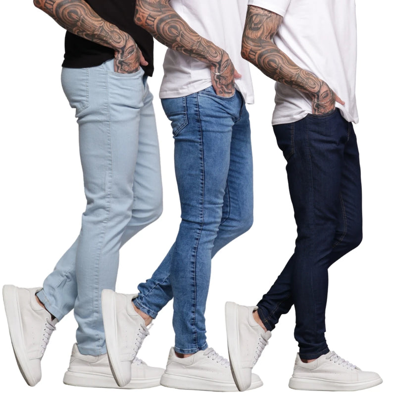 Kit 3 Calças Jeans Masculina Skinny Clara Marmorizada Escura Tendência