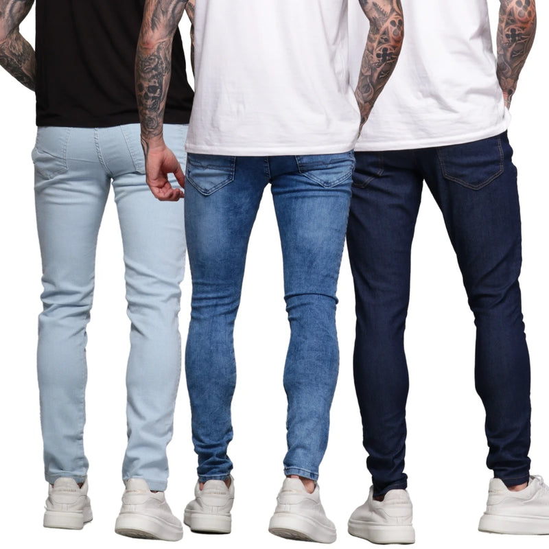 Kit 3 Calças Jeans Masculina Skinny Clara Marmorizada Escura Tendência